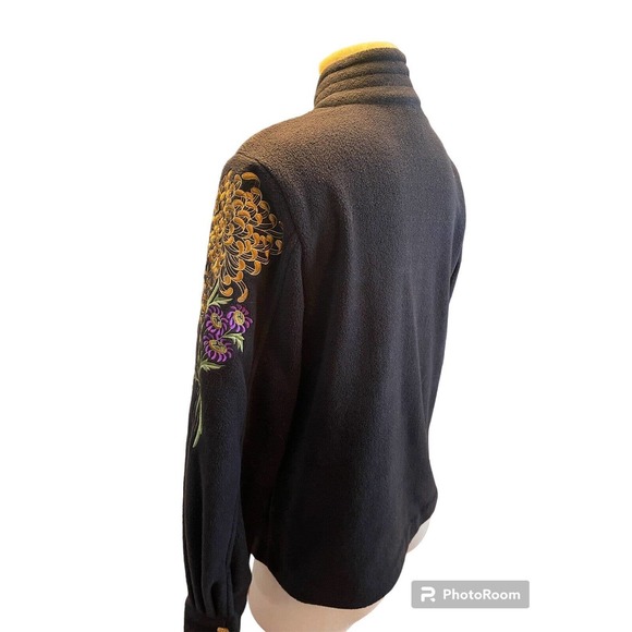 BOB MACKIE WEARABLE ART FLEECE JACKET~Small BLACK W/EMBROIDERED DESIGN~FULL ZIP - Picture 9 of 10